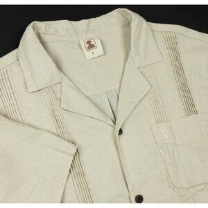 Dandy Del Mar Brisa Shirt Men's Large Linen Floral Embroidered Guayabera Camp